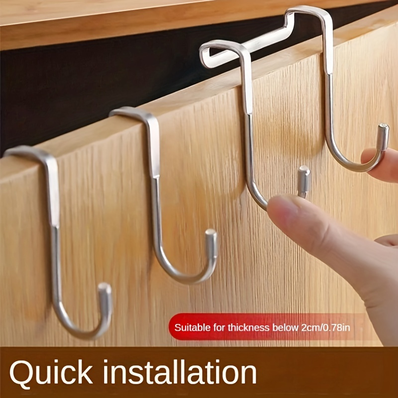 3pcs Stainless Steel Double S-Shaped Hooks For Kitchen, Bathroom, Cabinet,  Door Back, No Drilling Required