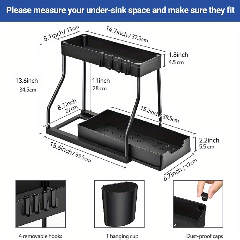 Under Sink Organizer, 2-tier L-shape Sliding Under Sink Organizers