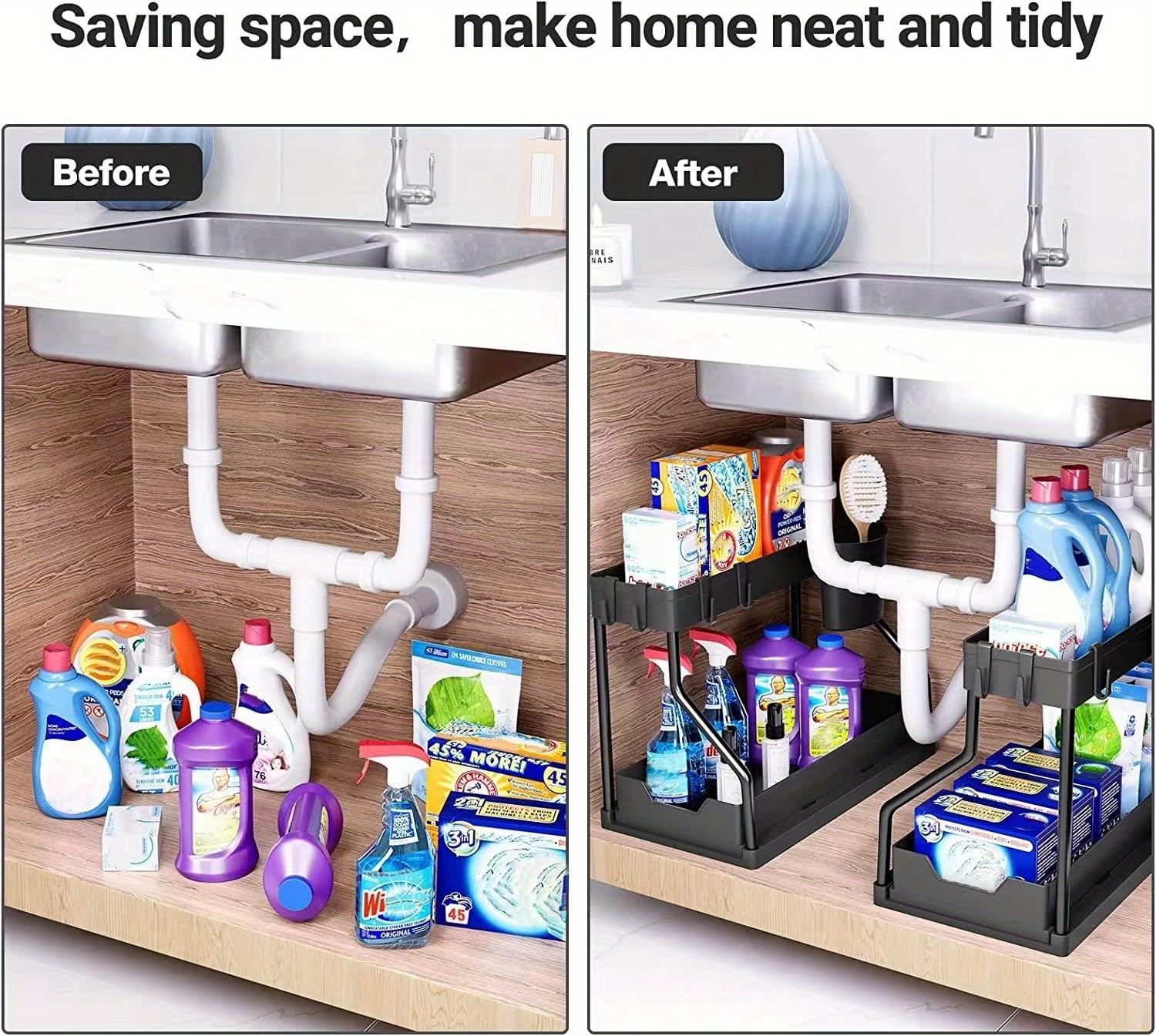 at Home Black Under The Sink Storage Organizer, Small