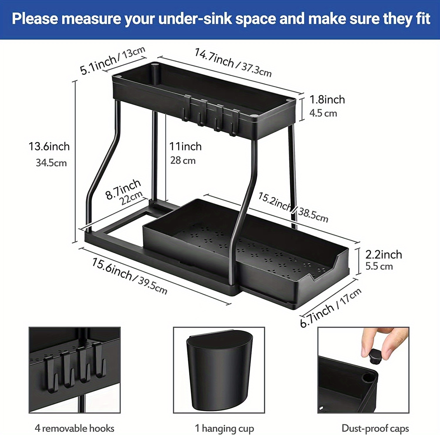 1pc Sous évier Organisateur 2 Tier L Shape Coulissant Sous - Temu France