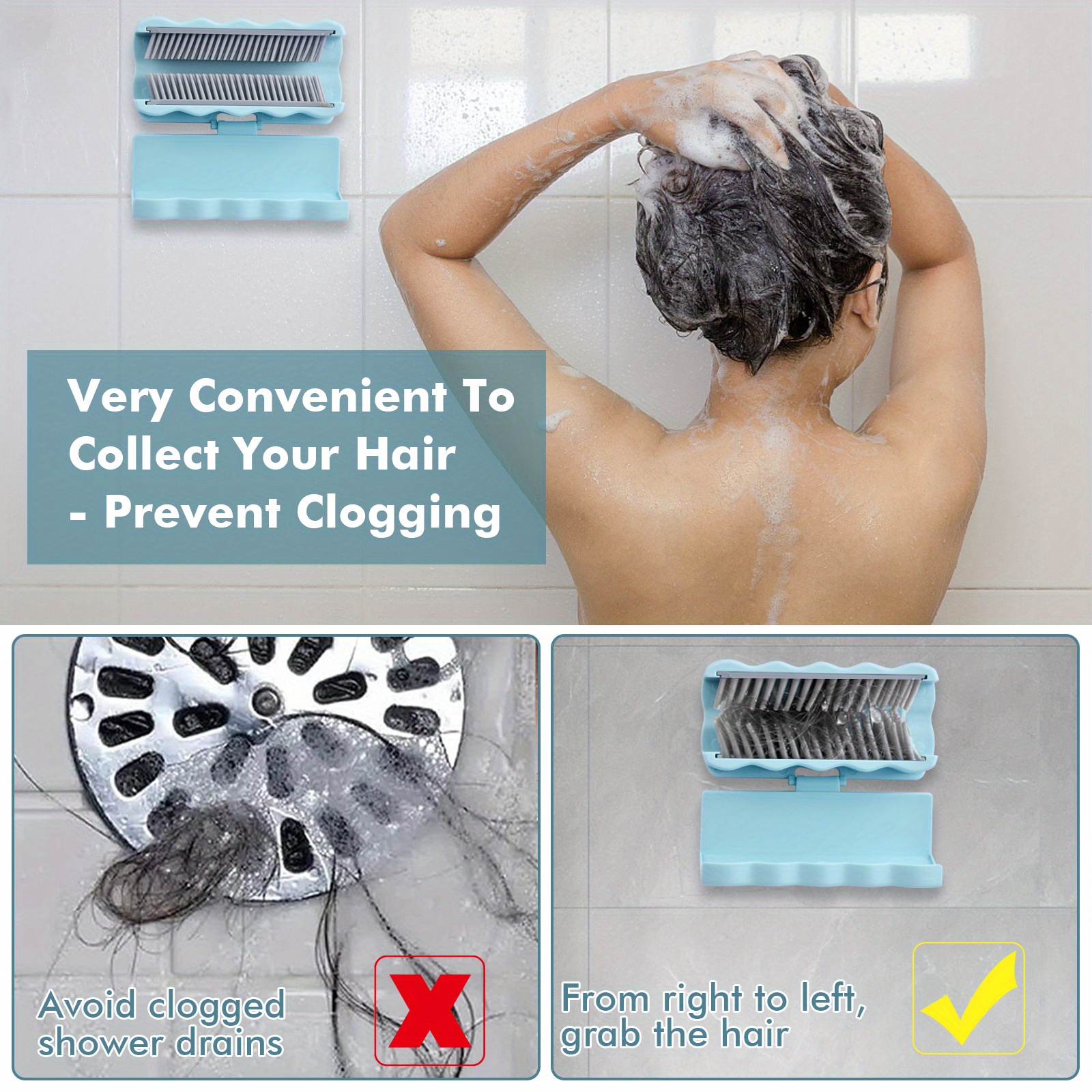 Shower Hair Catcher Wall, Reusable Hair Collector Wall for Shower