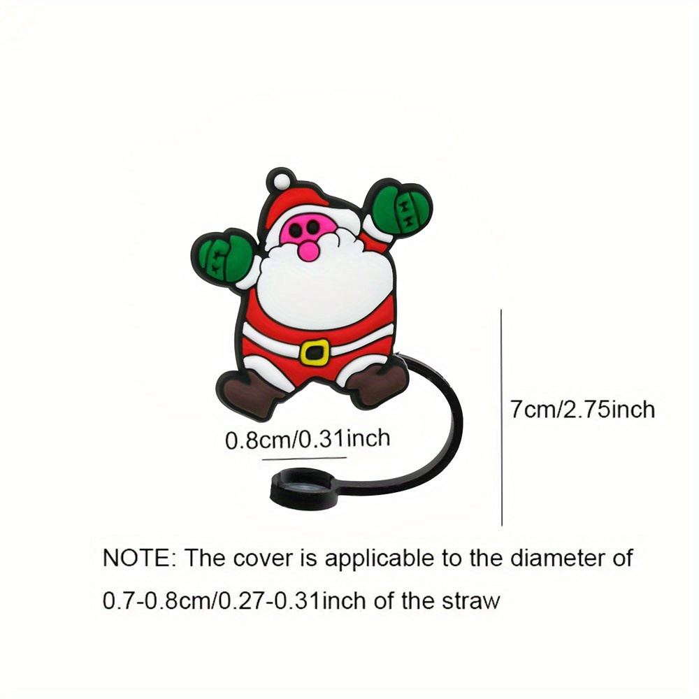 1PC Christmas Straw Cover Silicone Tips Drinking Dust Cap Santa