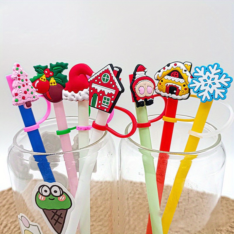 1pc Christmas Themed Silicone Straw Cover For 7-8mm Straw, With