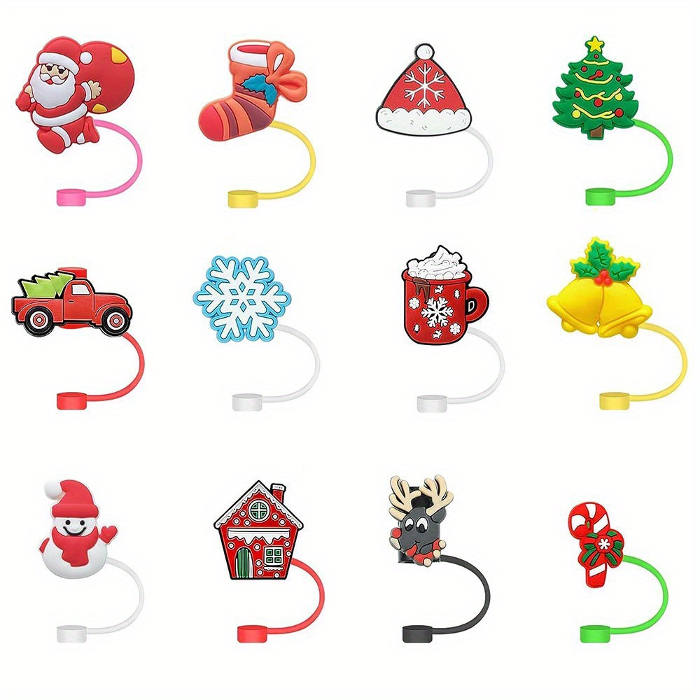 Christmas Straw Cover Caps, 6 PCS Christmas Theme Straw Cover for Stanley  30&40 Oz Tumbler, Reusable Silicon Christmas Straw Toppers Cute Straw Caps