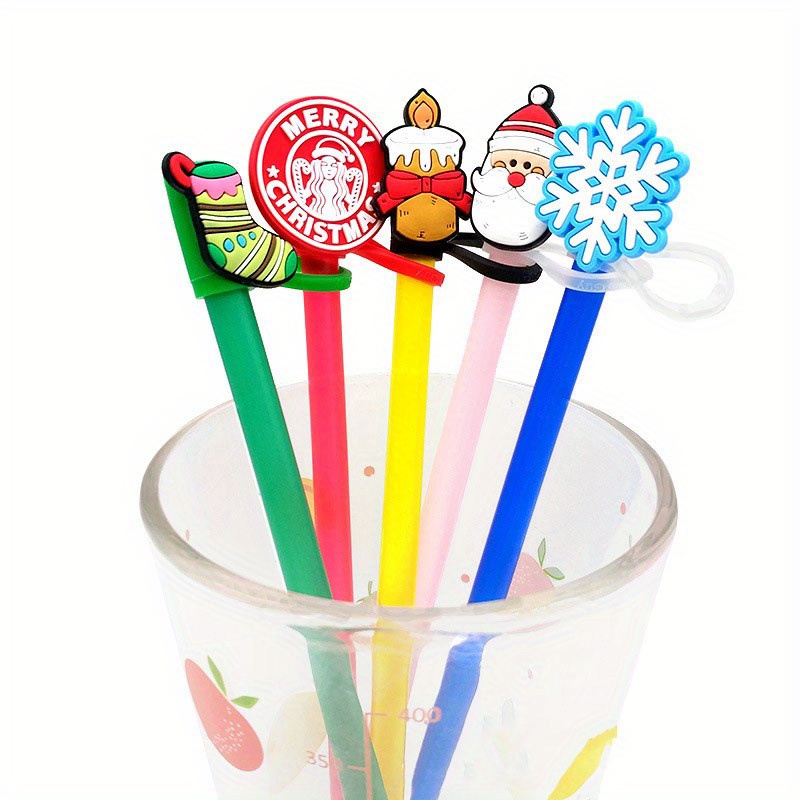 Christmas Straw Cover , Reusable Straw Tips Cover For Drinking Straw,  Portable Straw , Santa Snowman Straw Protector Topper, Silicone Straw  Stopper For Straws, Christmas Party Supplies, Christmas Gifts - Temu