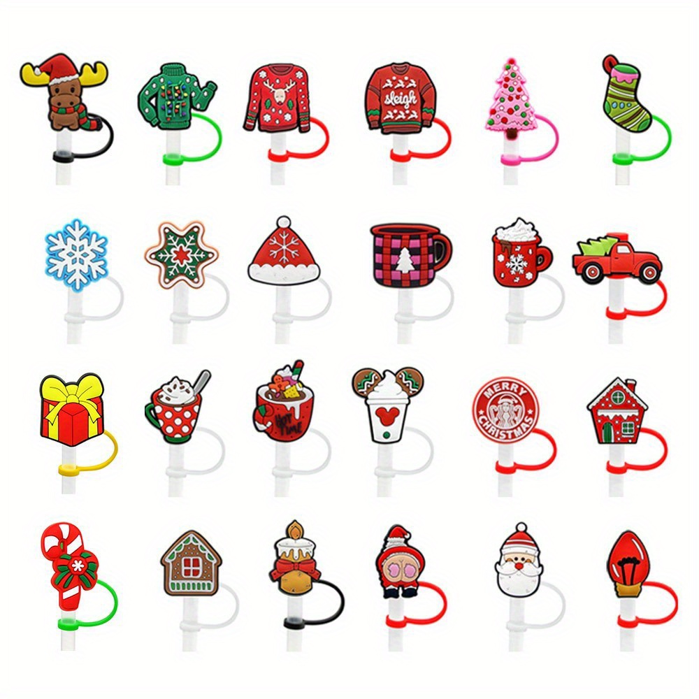  Christmas Straw Cover Caps, 6 PCS Christmas Theme Straw Cover  for Stanley or Tumbler, Reusable Silicon Snowman Straw Toppers Cute Straw  Caps in Various Shapes for 10 MM Straws Tips: Home