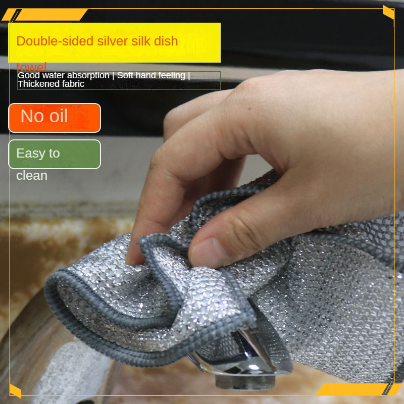 Double Layer Wire Dishcloth Rust Removal Cleaning Cloth Kitchen Dish Towel  Metal Wire Cleaning Rag Microwave Oven Cleaning Tool