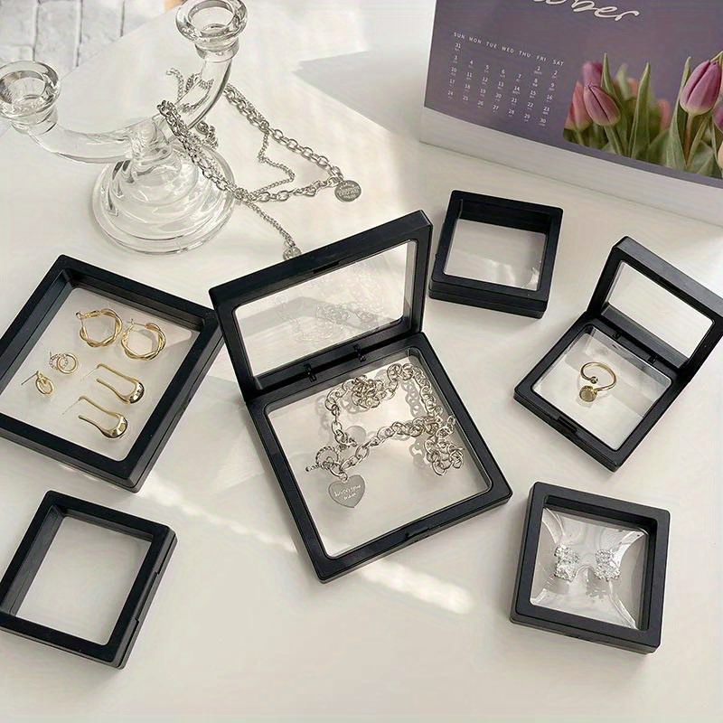 3d Floating Frame Holder Stand Box Clear Jewelry Ring Earrings Coin Display  Case