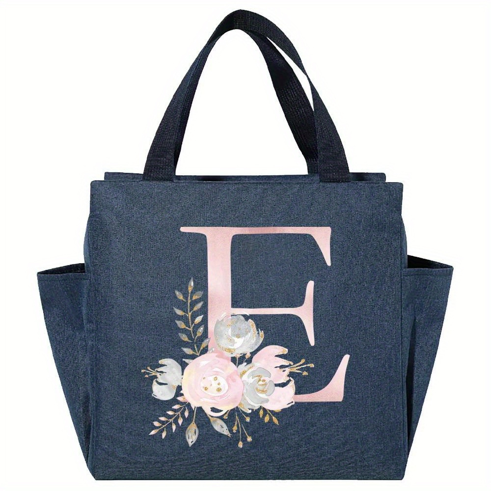 Flower Letter Print Lunch Bag Portable Insulated Lunch Box Temu