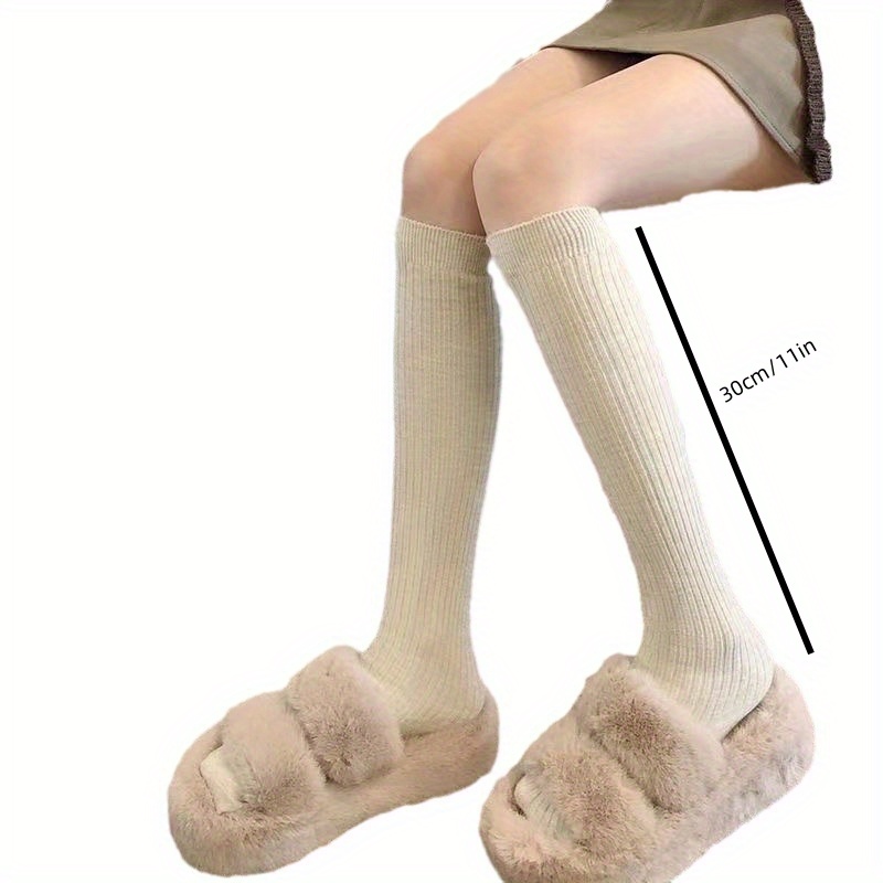Black Lolita Long Socks Women's Leg Warmers Knitted Warm Foot Cover Winter  Solid Color Thermal Wool