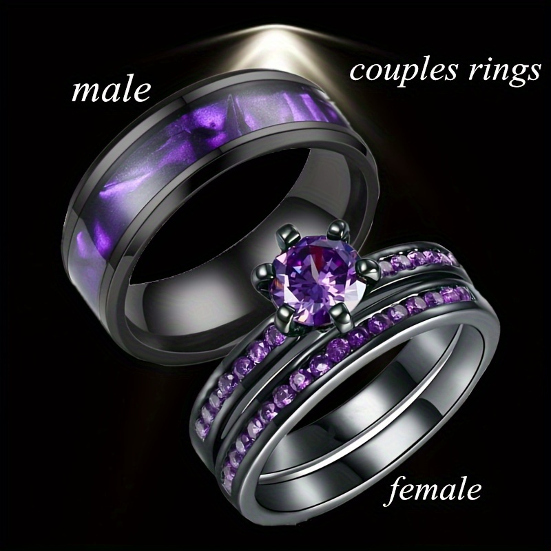 1/2pcs Fashion Men's Couple Ring Jewelry, 8mm Wide Purple Black Stainless  Steel Men's Personality Ring, Exquisite Gun Black Purple Rhinestone Princess