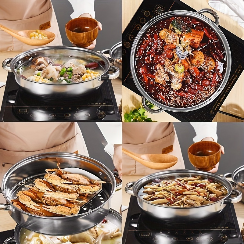 Commercial electric heating pot, multi-function stainless steel pot,  thickened double cage electric wok cooking pot, household large-capacity  hot pot