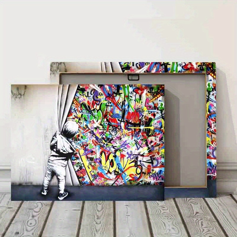 Framed Banksy Street Graffiti Wall Art Decor Large Abstract Pictures Canvas  Painting Prints Colorful Modern Contemporary Poster Artwork Stretched for