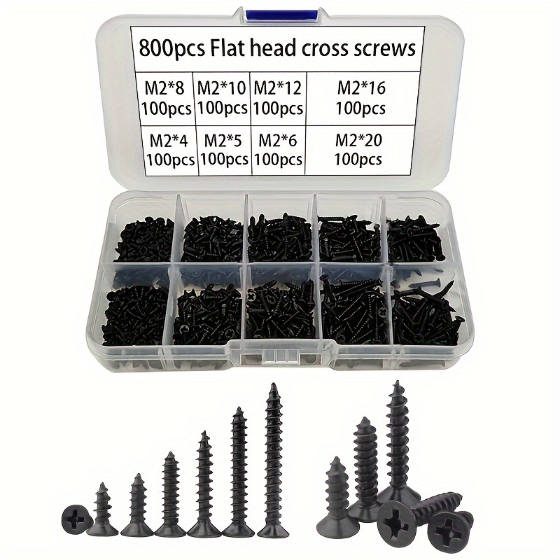 800pcs m2 black phillips self tapping screw assortment kit locking screws and wood screws details 2