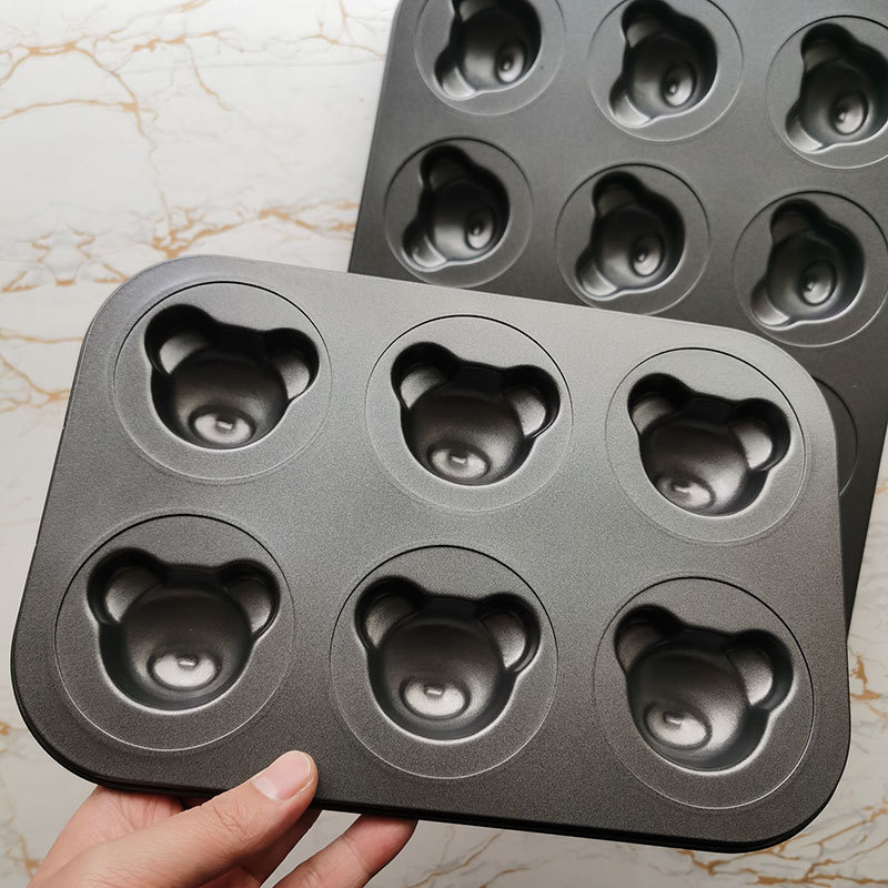 9 Cavity Mini Bear-shaped Carbon Steel Muffin Pan Cute Bear