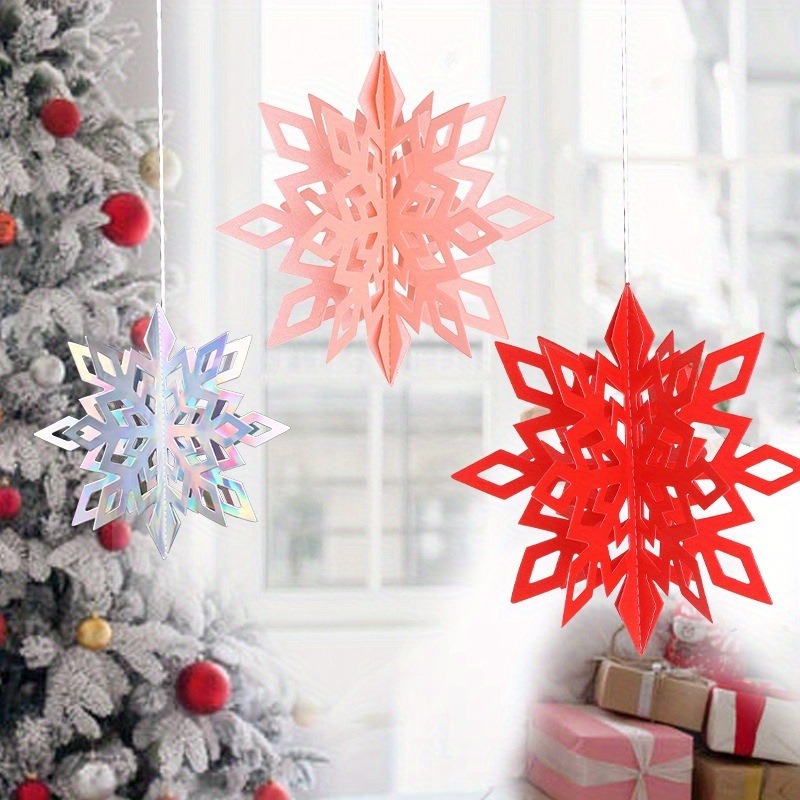 24PCS Snowflake Christmas Decorations, 3D Large White Paper