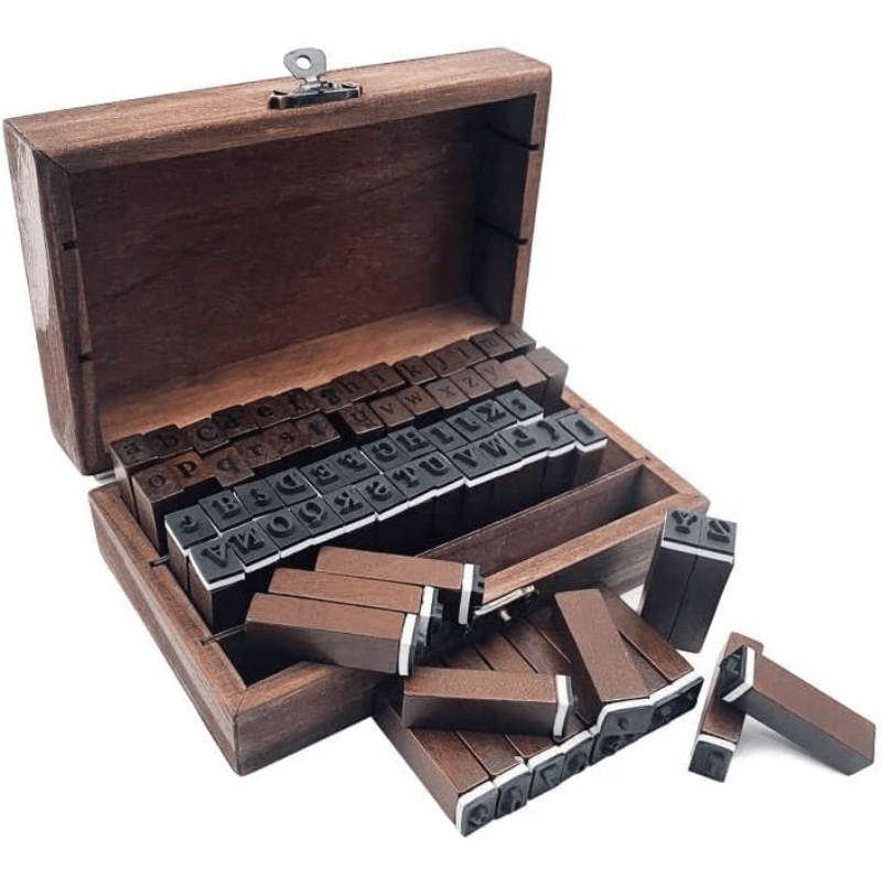 70 Tampons En Bois Lettres Et Chiffres - Style Vintage, Avec Boîte De Rangement, Pour DIY, Scrapbooking, Cartes, Artisanat