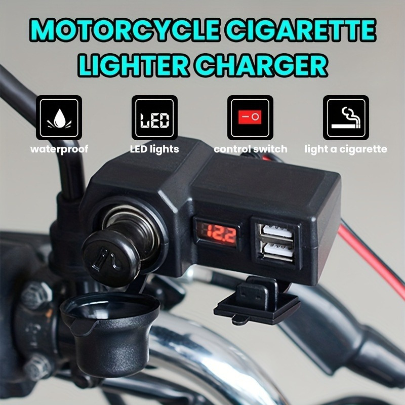 Cargador USB para motocicleta con voltímetro e interruptor de temperatura e  encendido/apagado, carga rápida USB 3.0 + puerto dual tipo C, impermeable