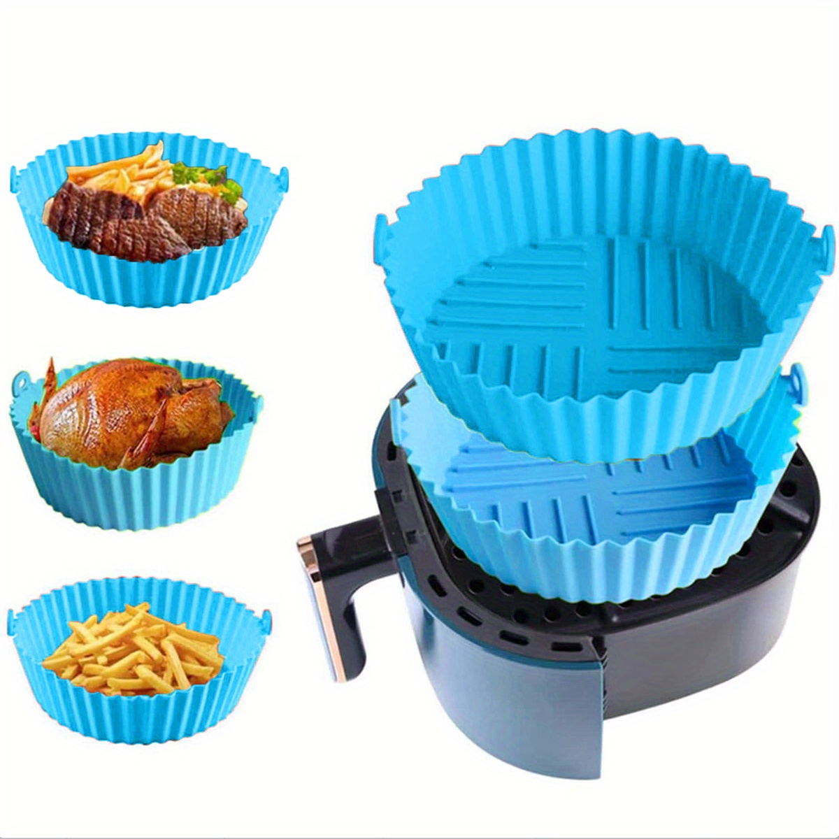 3pcs, Blue Air Fryer Silicone Baking Pan Silicone Pan Silicone Liner Silicone  Baking Pan