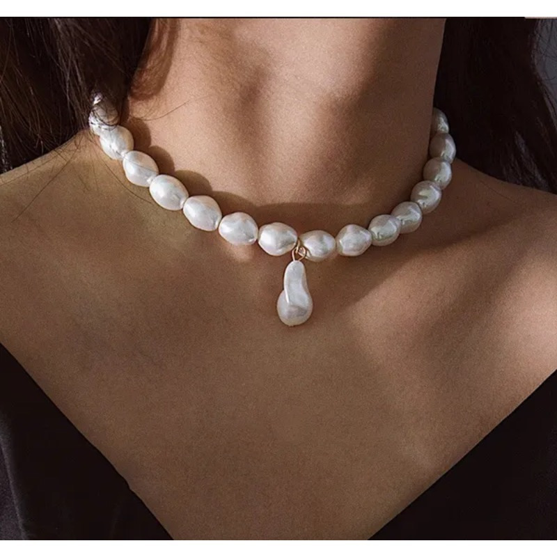 Baroque Irregular Shape Imitation Pearl Necklace For Women Niche Design  Faux Pearl Clavicle Chain