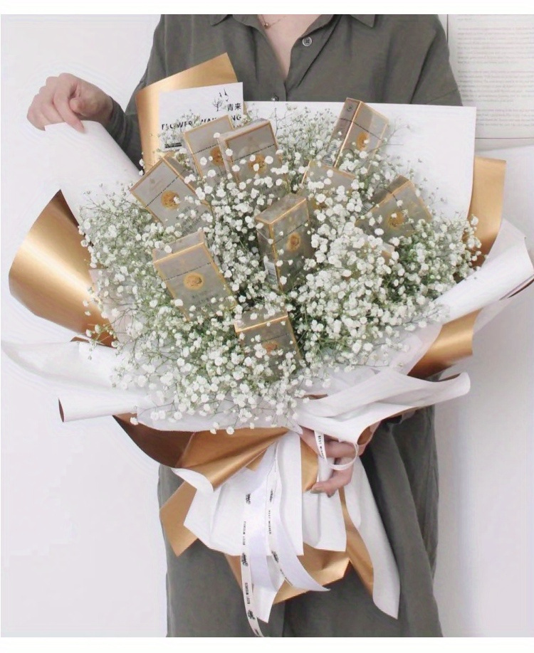 Papel de regalo floral impermeable para ramos de flores, embalaje de ramo  de flores esmerilado, papel de ramo de floristería, borde dorado, papel de