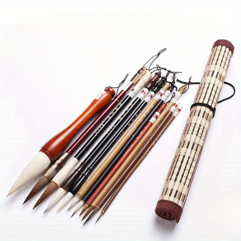 Pinceau de calligraphie chinoise, écriture dessin aquarelle pinceaux  d'encre peinture Kanji japonais loup bambou pinceaux ensemble pour débutant  professionnel 