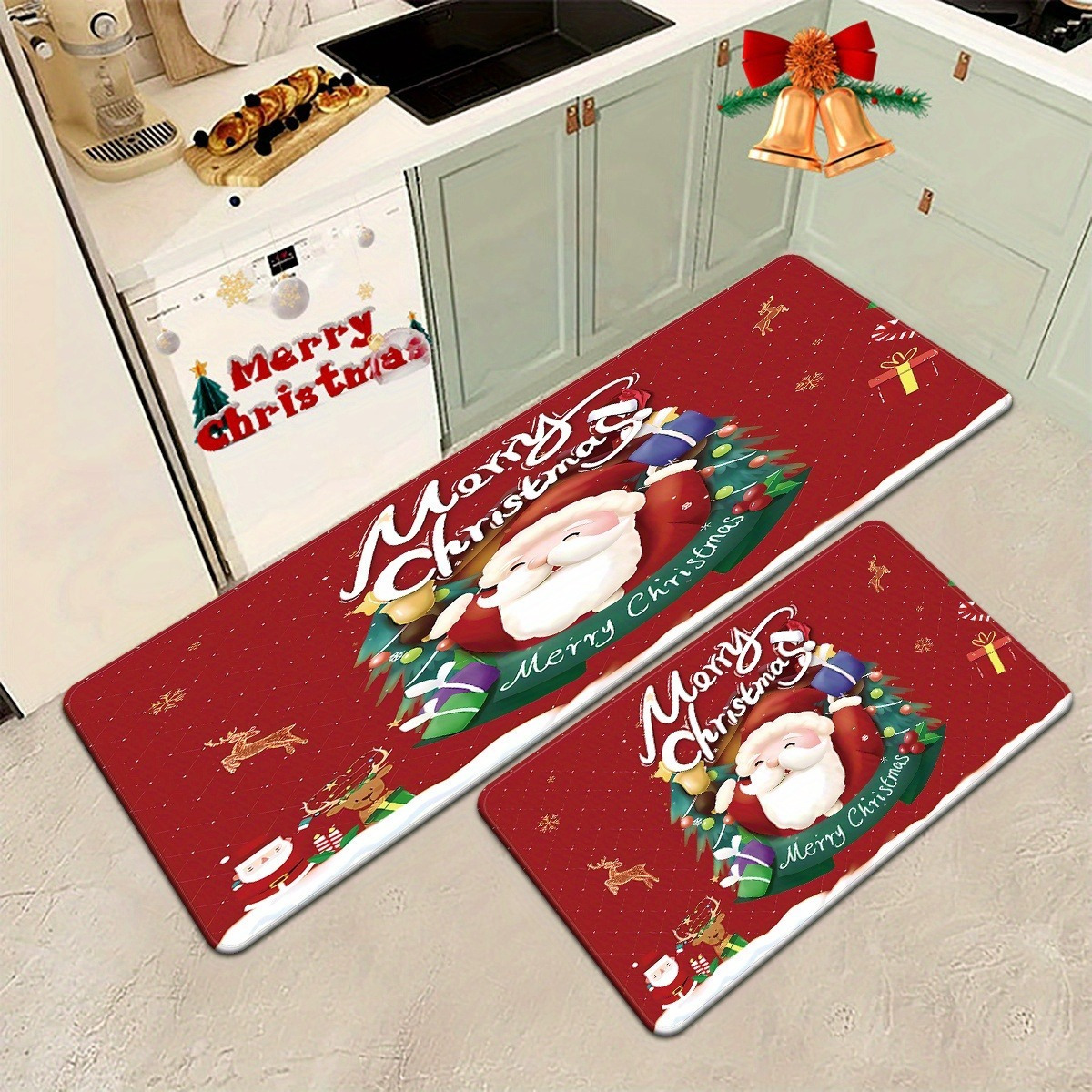 1pc Alfombra De Cocina Suave Feliz Navidad - Temu