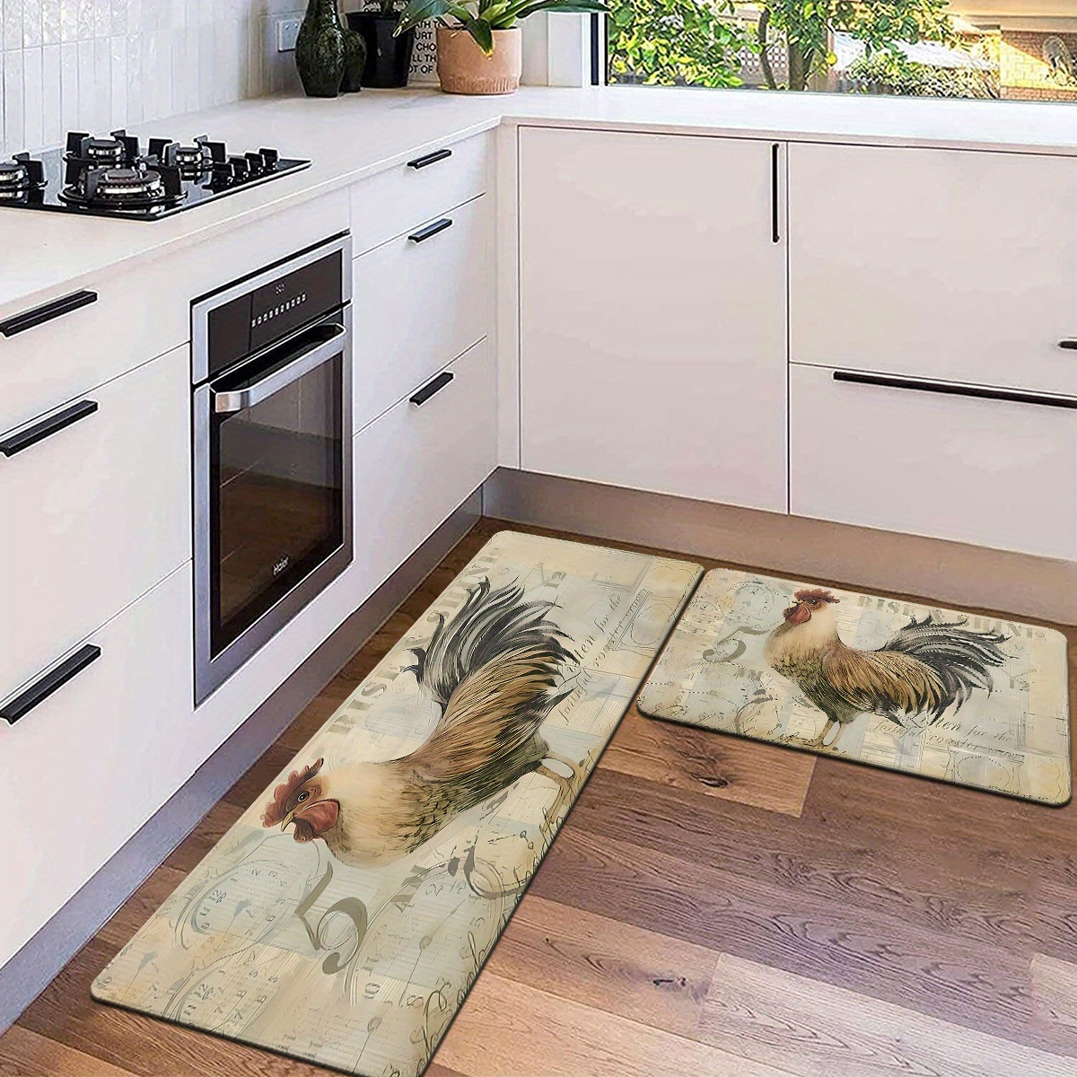 1pc Polyester Kitchen Rug, Modern Hen Pattern Kitchen Mat For Kitchen