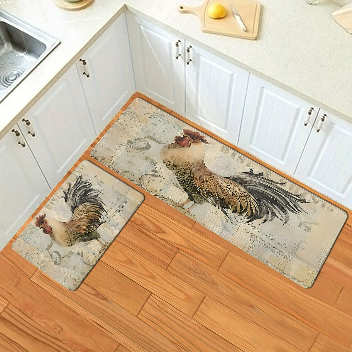 1pc Polyester Kitchen Rug, Modern Hen Pattern Kitchen Mat For Kitchen