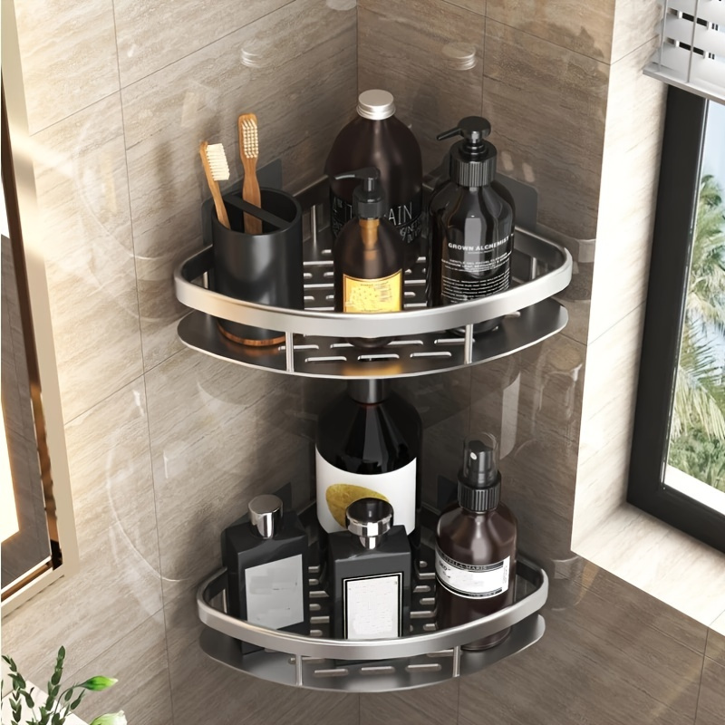 

1pc No Drill Wall Mounted Bathroom Shelf With Shower Storage Rack And Toilet Shampoo Organizer - Convenient And Stylish Bathroom Accessories For Hotels/retailers