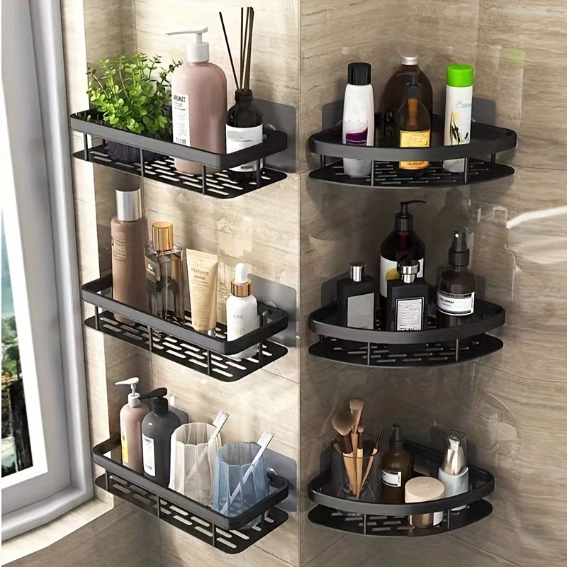 Estantes de baño de Metal para ducha, soporte de almacenamiento sin taladro  para champú, estante de inodoro, organizador de accesorios - AliExpress