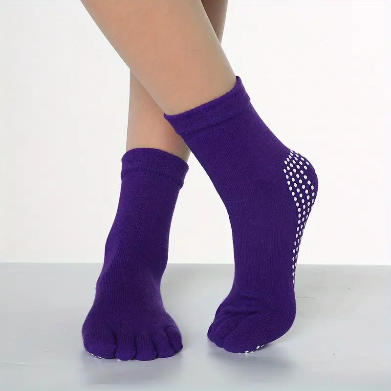 Anti Slip Five Toe Split Yoga Socks Ribbed Stripes Long - Temu