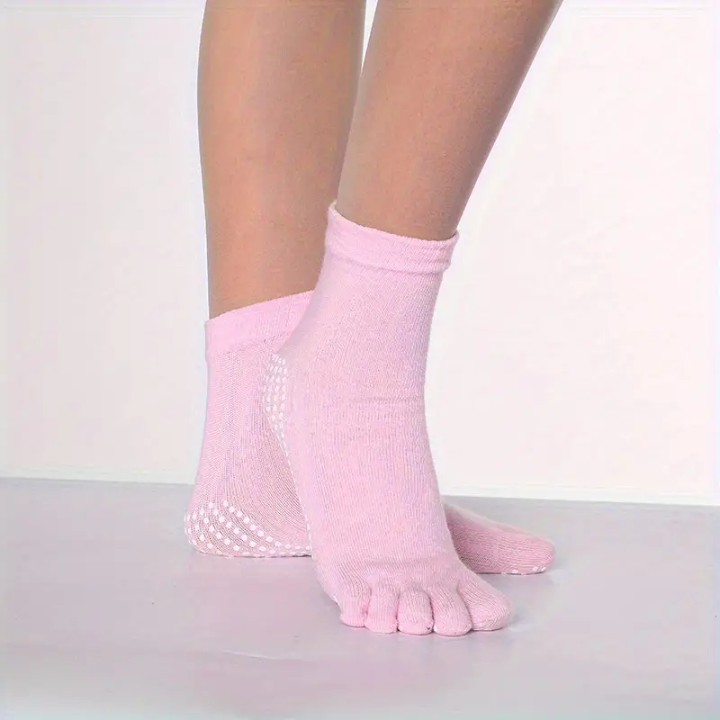 Anti Slip Five Toe Split Yoga Socks Ribbed Stripes Long - Temu