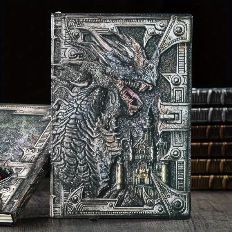 

College Ruled Handmade Embossed Dragon Journal With 3d Cover Design, A5 Textured Hardcover Notebook With 200 Retro Beige Pages, Unique Gift Idea