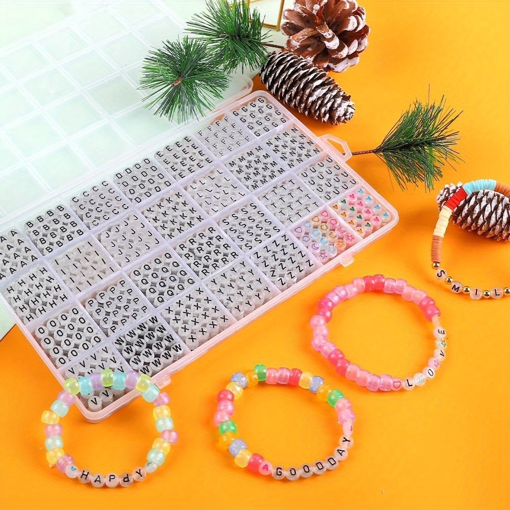 1000 PCS Glow Letter Beads Acrylic UV Luminous Round Letter Beads Colored  Transparent Letter Beads Glow in The Dark Beads for DIY Bracelet Necklace