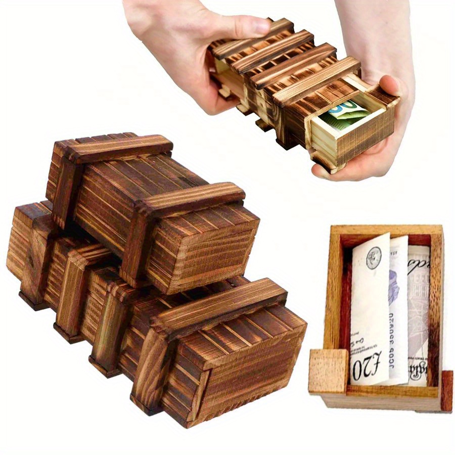 Caja secreta de madera Rompecabezas Rompecabezas Apertura Caja hecha a mano  Iq Toy 2pcs