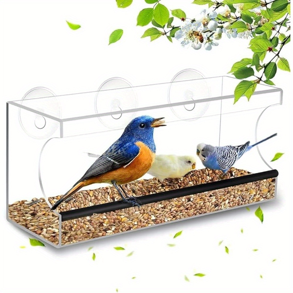 Mangeoire à oiseaux de fenêtre pour l'extérieur avec 3 tiges, mangeoire à  oiseaux en acrylique avec ventouses puissantes et trous de drainage :  : Terrasse et Jardin