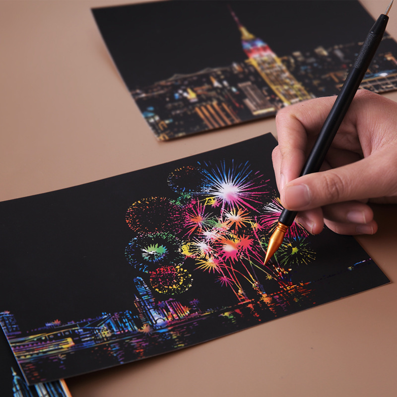 Urban Landscape Scratch Painting DIY Kit - Night Scene Architecture