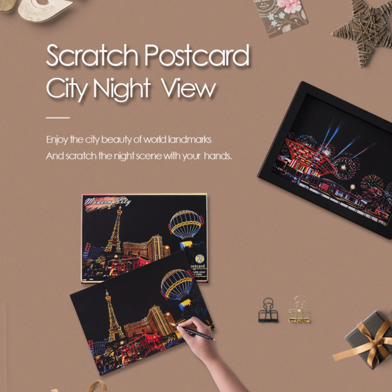 Urban Landscape Scratch Painting DIY Kit - Night Scene Architecture