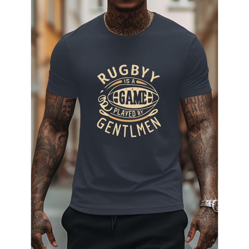 

Rugby & Divers Print, T-shirt Confortable Et Tendance Pour Hommes, Tee-shirt Actif Légèrement Extensible Et Respirant Pour L'extérieur