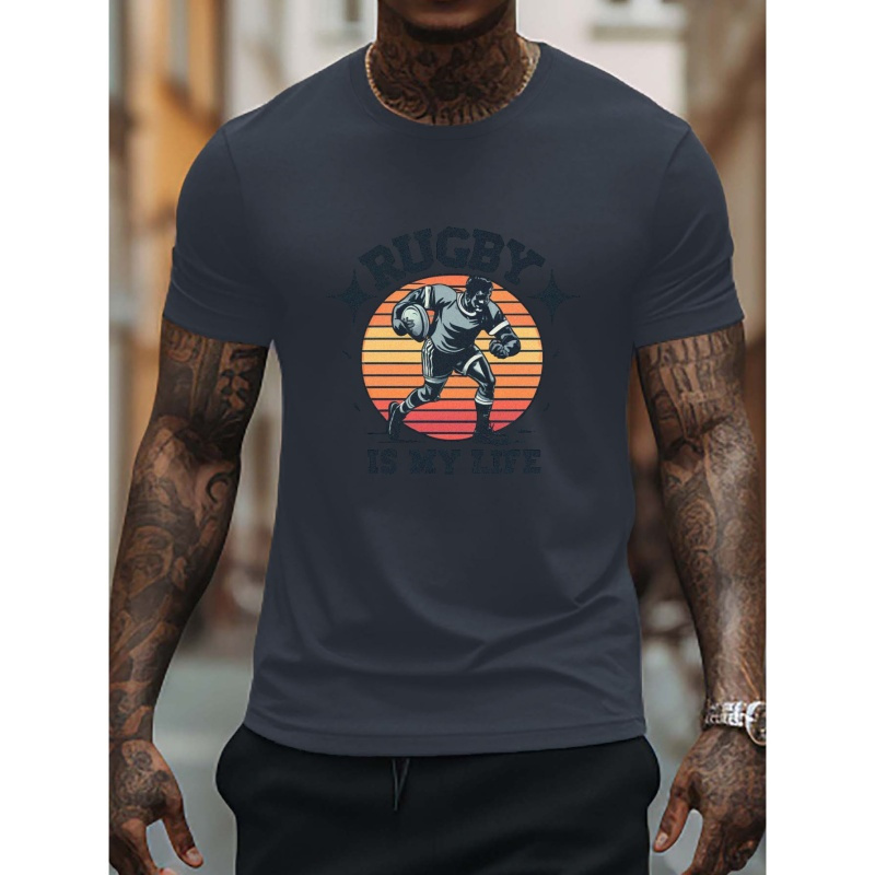 

Various Rugby Themed Pattern Men's Retro Style T-shirt For Summer Outdoor, Gift For Men