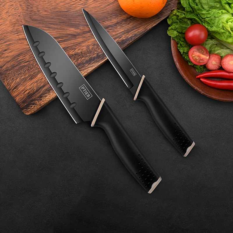 Household Rust-proof Black Blade Vegetable Cutting Knife, Full Set, Kitchen  Stainless Steel Vegetable Meat Knife Set [kitchen Knife + Bone Knife +  Kitchen Scissors + Sharpening Stick + Plastic Dark Green Knife Holder] -  Temu