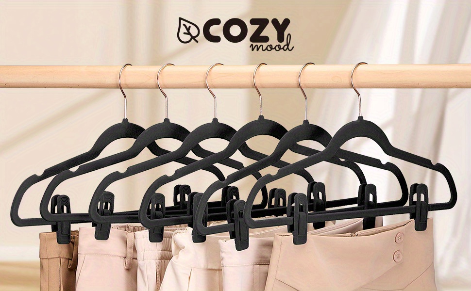 cozymood Black Plastic Hangers 10 Pack, Plastic Clothes Hanger