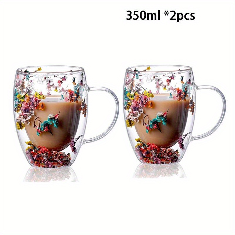 High Borosilicate Double Wall Glass Cup with Handle 250ml Transparent Glass Coffee  Mug 2pcs/Set