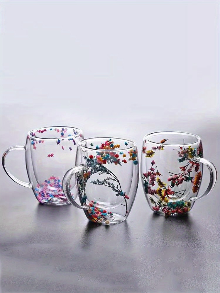 Double Wall Glass Heat Resistant Tea Coffee Cups Dry Flowers