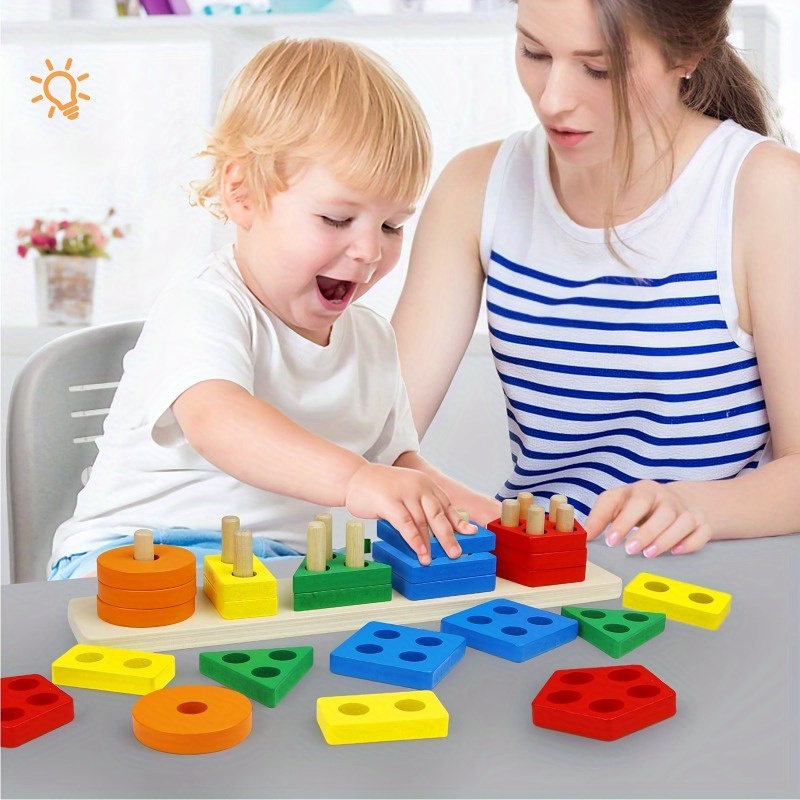 Weinsamkeit Jouets Montessori pour Les Tout-Petits de 1 2 3 Ans, Jouet  Montessori Enfant Bois à Empiler et de Tri, Reconnaissance des  Couleurs,Puzzles à Trier Les Formes