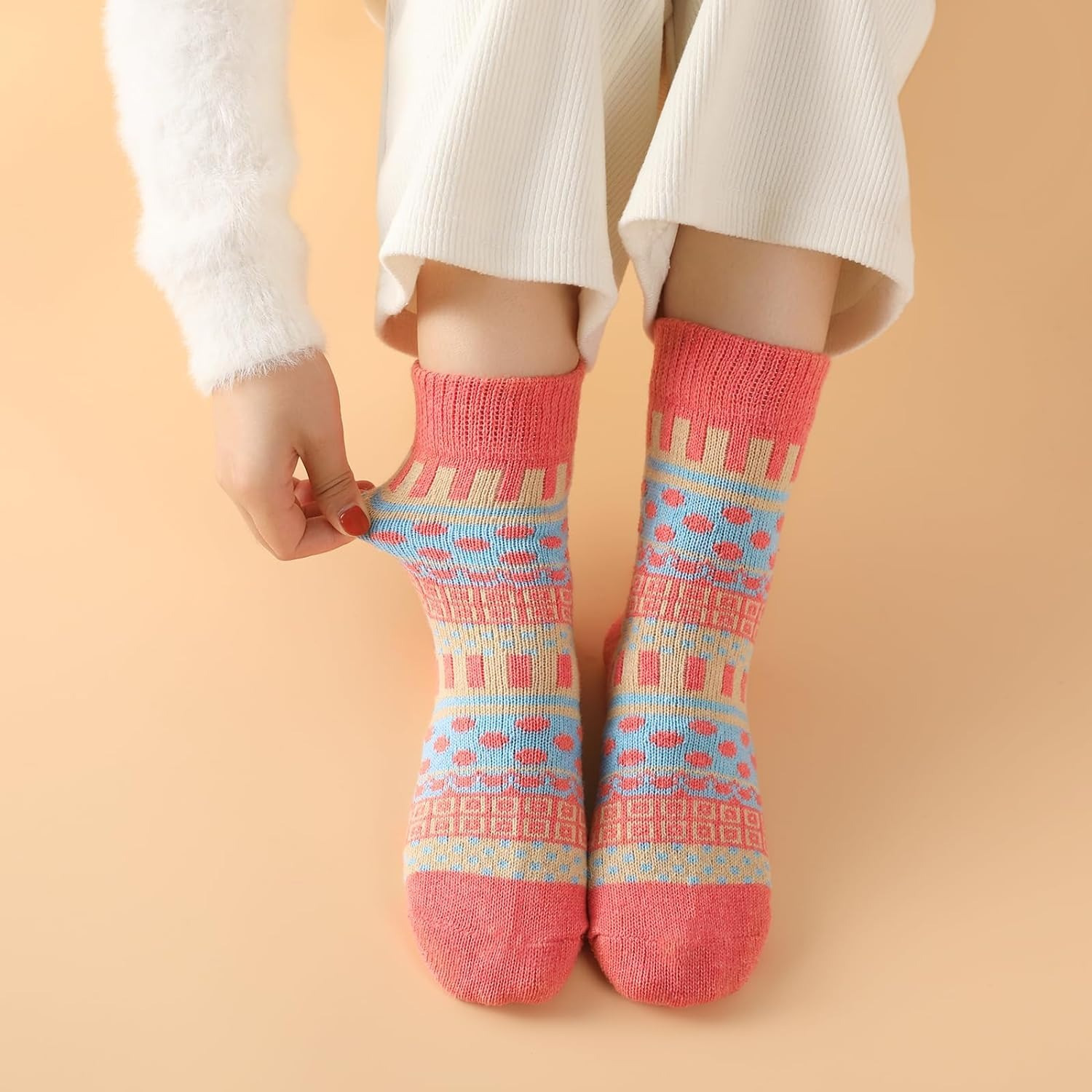 5 Pairs Winter Thermal Socks Cold Weather Thick Cozy Warm Socks