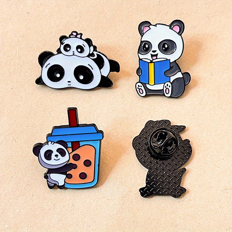 Broche de metal esmaltado infantil, broche de panda fofo, desenho