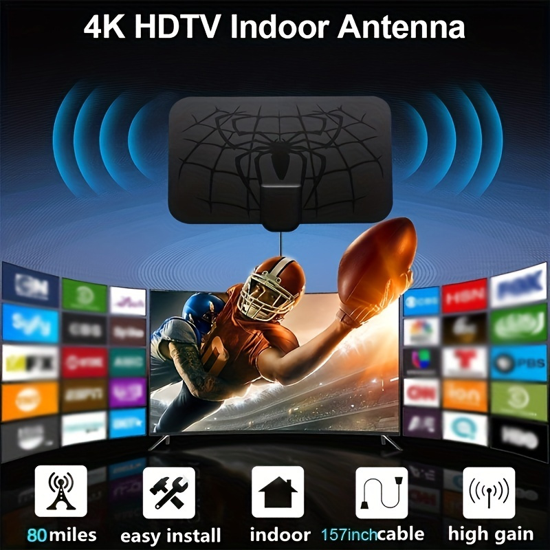 Antenna TV, Antenna Digitale Per TV, La Più Recente Antenna Portatile HD  Del 2023 Per Interni Supporta 4K 1080p Per Tutte Le TV Più Vecchie /  Intelligenti, Amplificatore Di Segnale Smart Switch