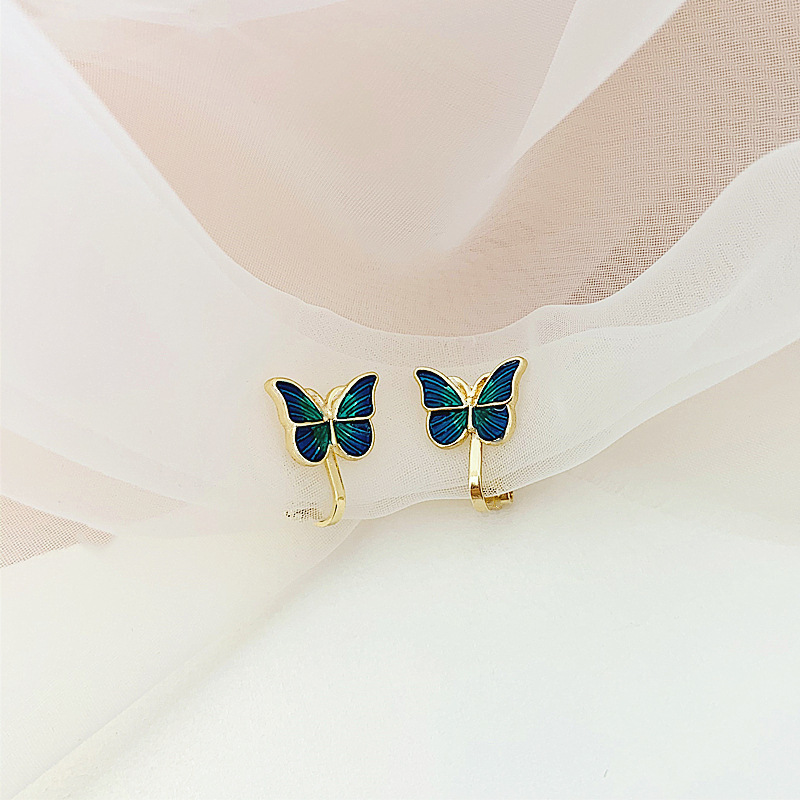 1 par de aretes de circonita estilo borla de mariposa para mujer, no  perforantes, brillantes, mariposa, flores, arete de oro y plata, para regalo